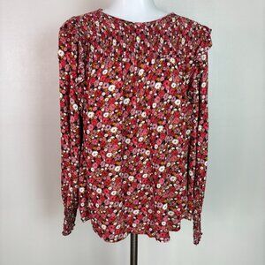 Knox Rose Top Large Pink Mauve Floral Smocked Ruffle Blouse Boho Women's